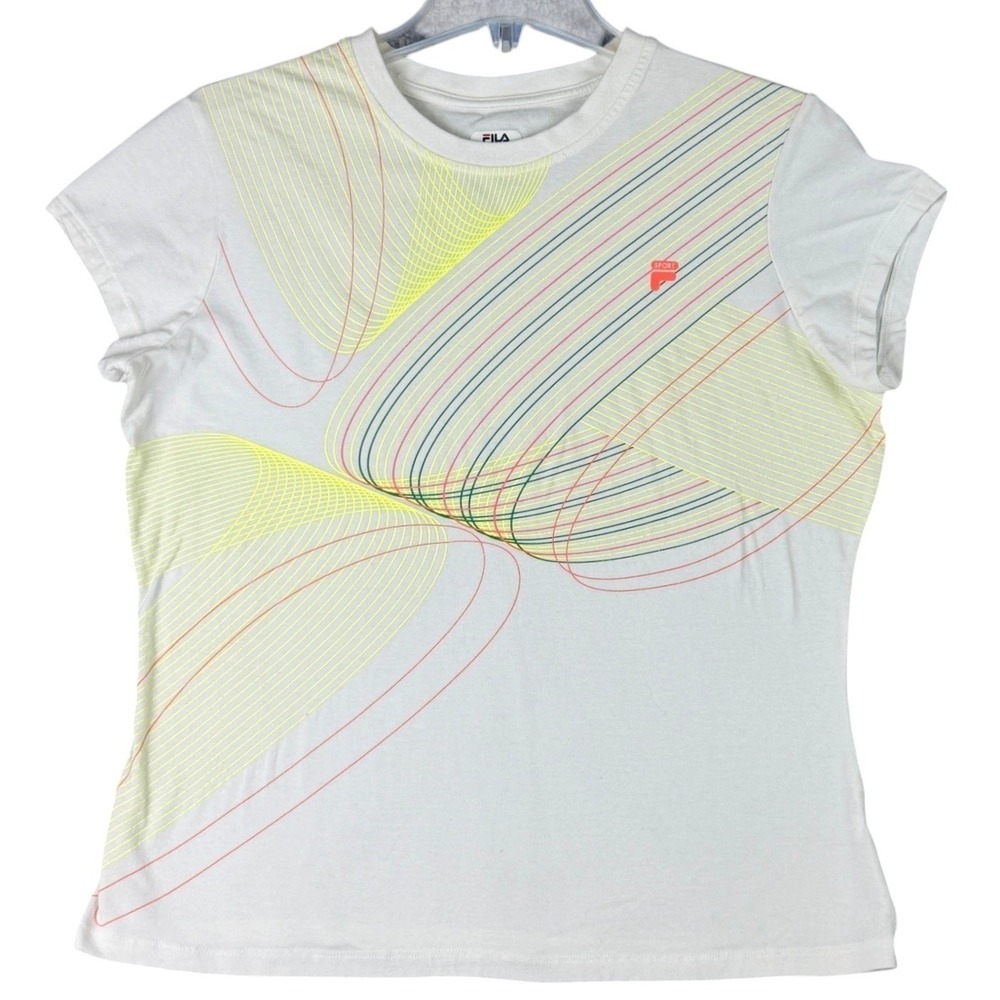 Fila Sport Womens XL Abstract Geometric T-Shirt Short Sleeve Casual Cotton Blend